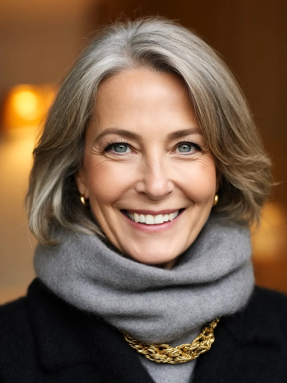 Chin-Length Soft Layers with Silver Ash Tint